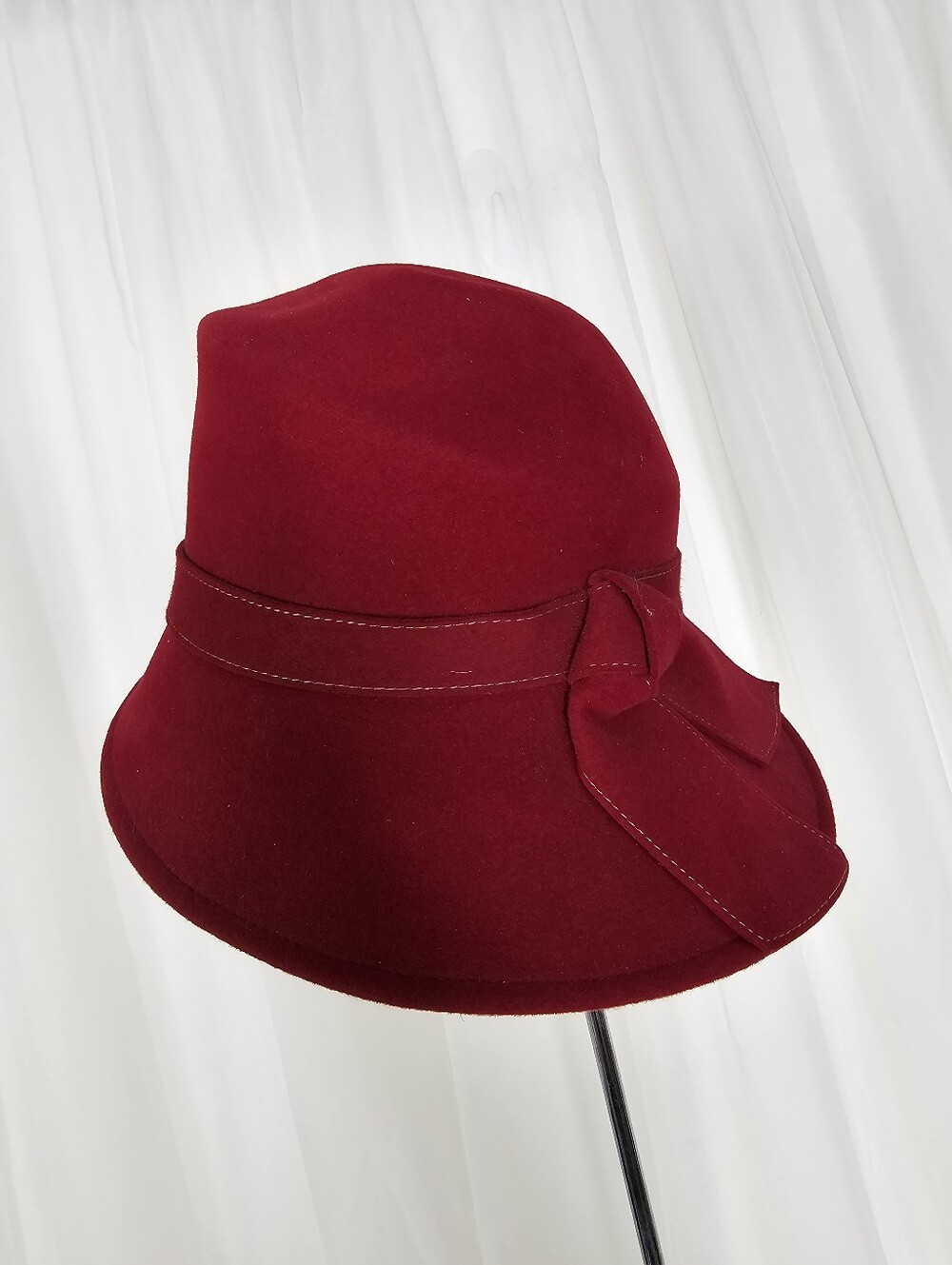 Eric Javits Red Felt Cloche Hat Bow Vintage - Picture 10 of 12
